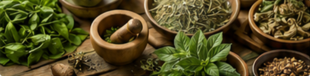 Fresh Ayurvedic herbs and natural ingredients